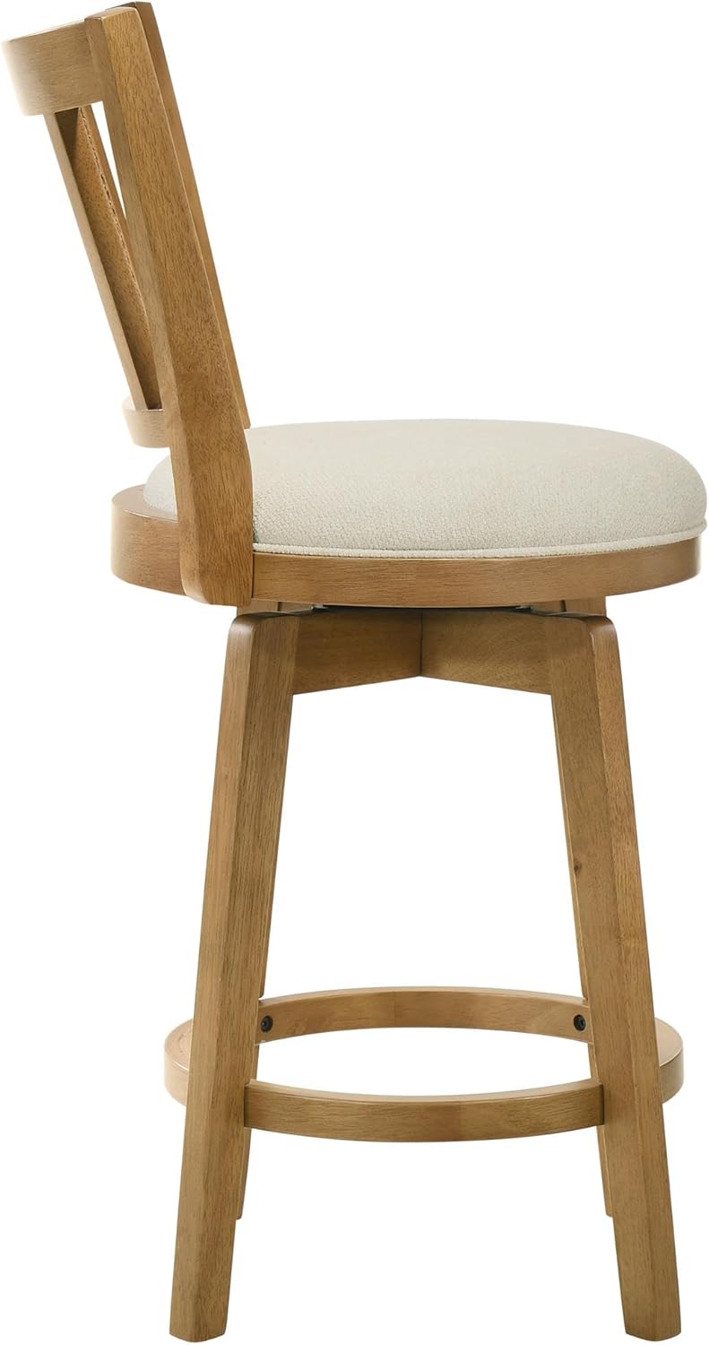 Armen Living Isla 30 in. Amber Glow Bar Height Rubberwood Swivel Barstool with Ivory Fabric Seat