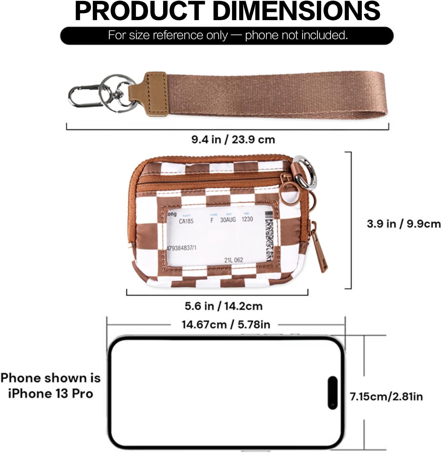 Wristlet Wallet for Women Mini Zip Card Case with Clear ID Window Zipper Coin Purse Lightweight Portable Keychain Wallet(Brown Lattice) - Image 4