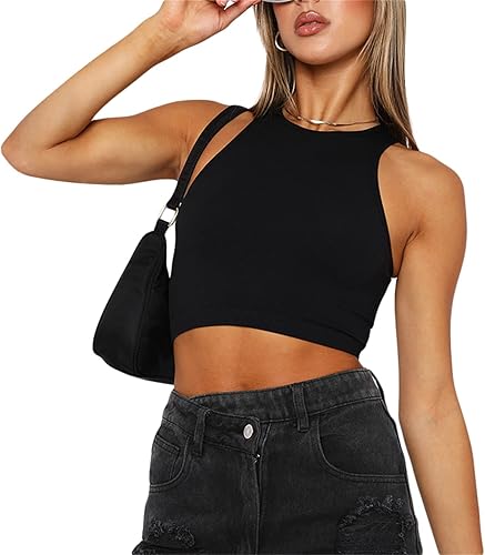 Y2K - Camiseta sin mangas para mujer diseño de hadas grunge camiseta corta sin mangas color liso ajustada camiseta