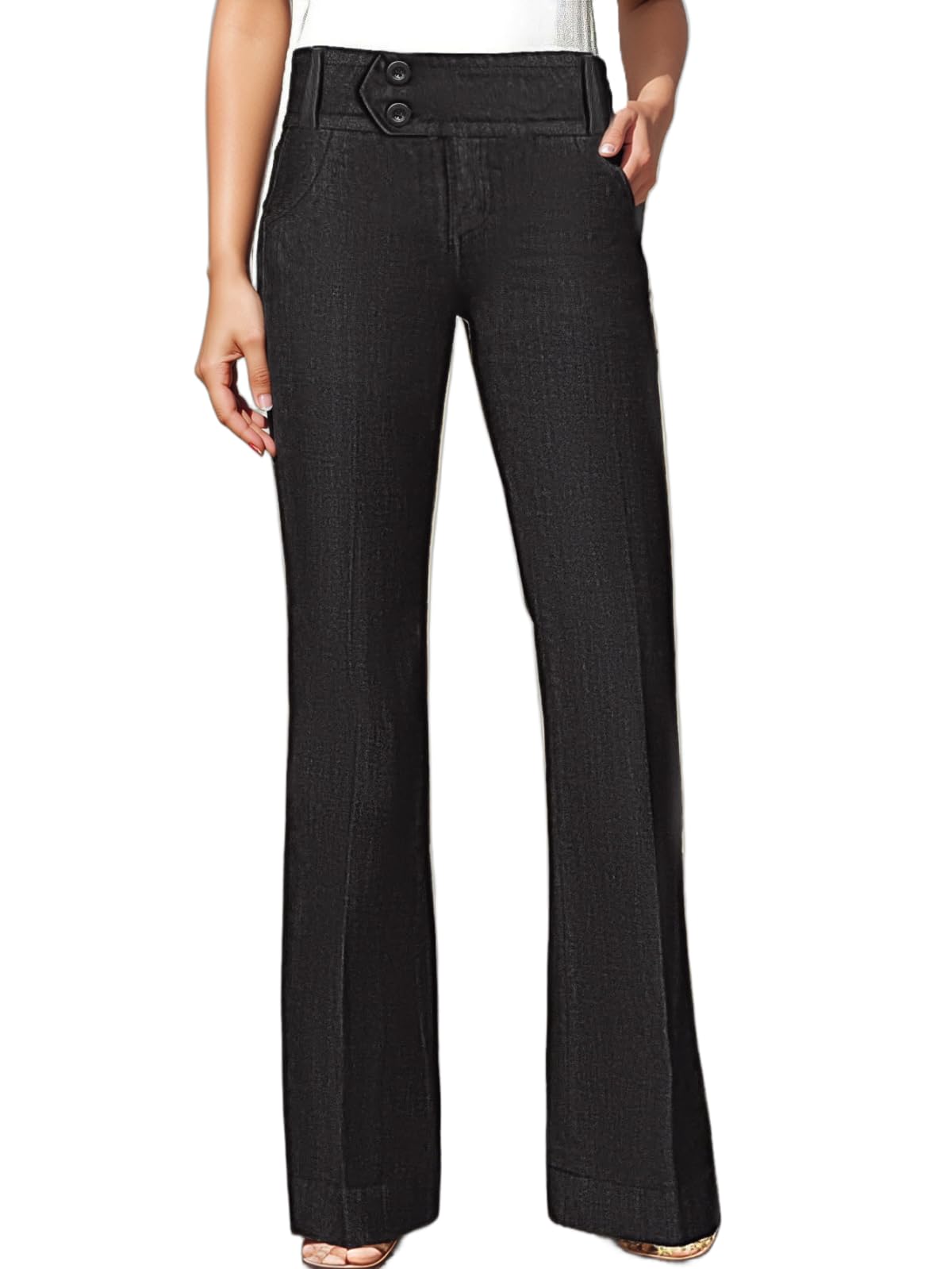 Flamingals Womens Bootcut Dress Pants Mid Rise Double Botton Business Casual Outfits Work Slacks