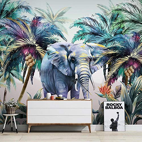 Aangepaste foto tropische planten kokosnoot boom olifant aquarel muurschildering 3D woonkamer eetkamer wandpaneel… - Afbeelding 3