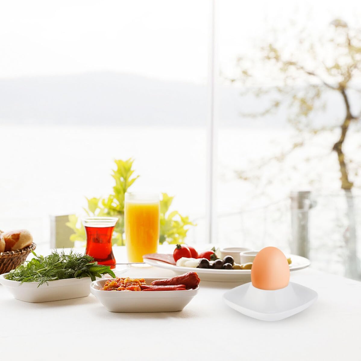2pcs Ceramic Egg Cups and Tray White Breakfast Egg Stand Holder for Soft Boiled Porcelain Holder Kitchen Table Use