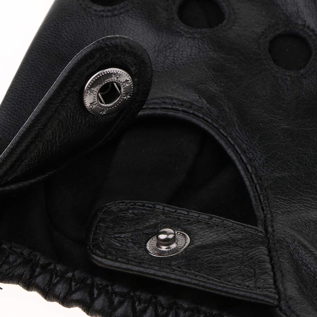 Guantes de ciclismo retro de piel sintética para hombre, sin dedos, 2XL, botón negro