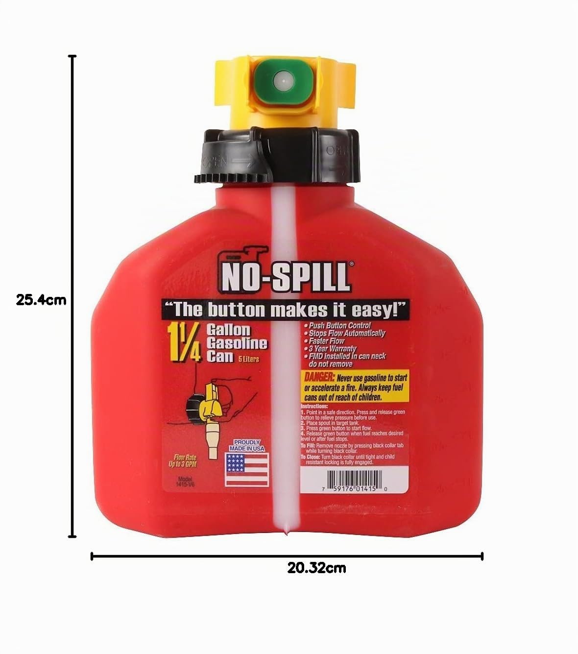 No Spill 1415 Lata de gas de polietileno de 1-1/4 galones (compatible con CARB), rojo, 7.5 x 8 x 10 pulgadas