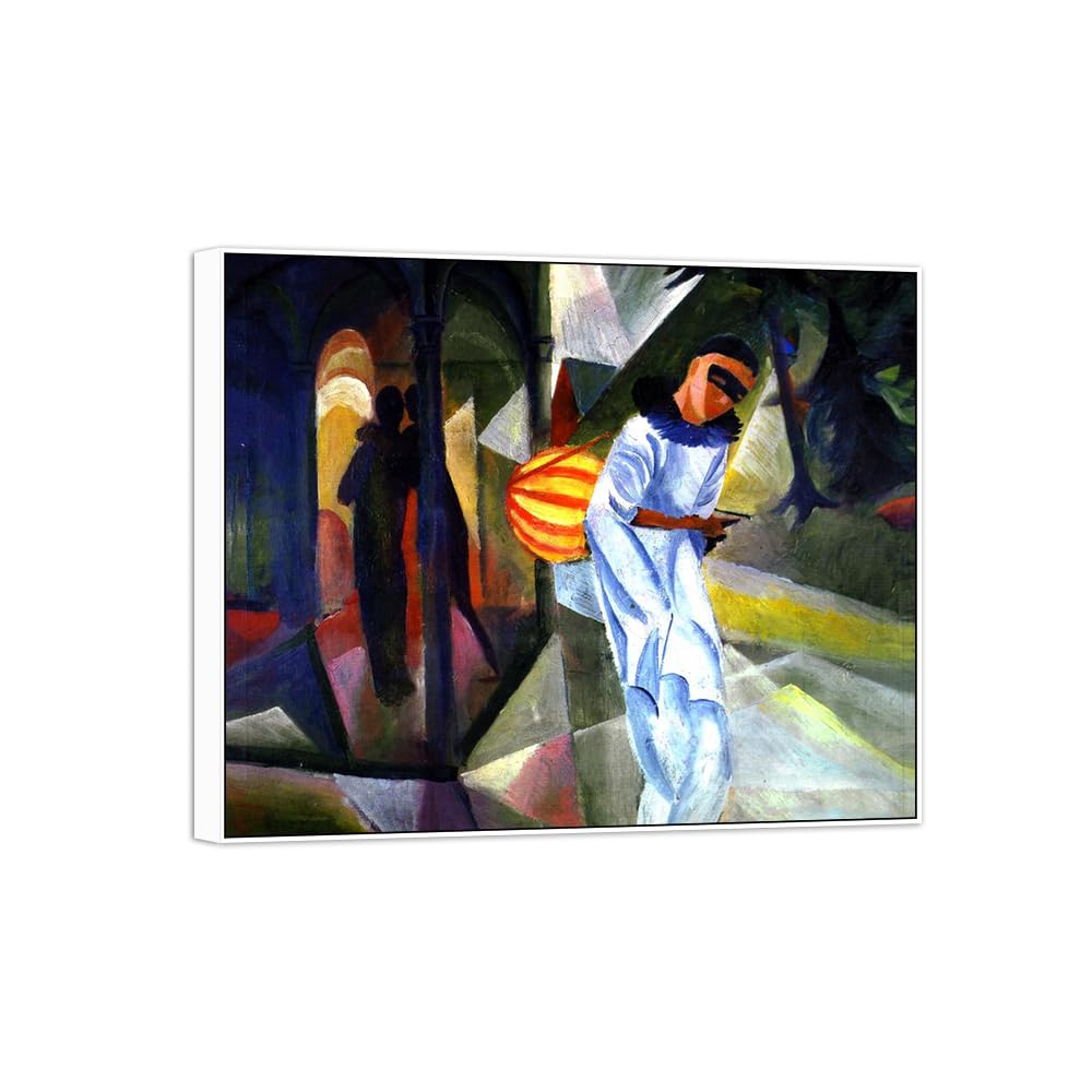 Sdyskkug White Frame August Macke Famous Wall Art For Living Room. Untitled 3. Canvas Artwork Picture. Prints Reproduction Modern Home Decor 72X60cm