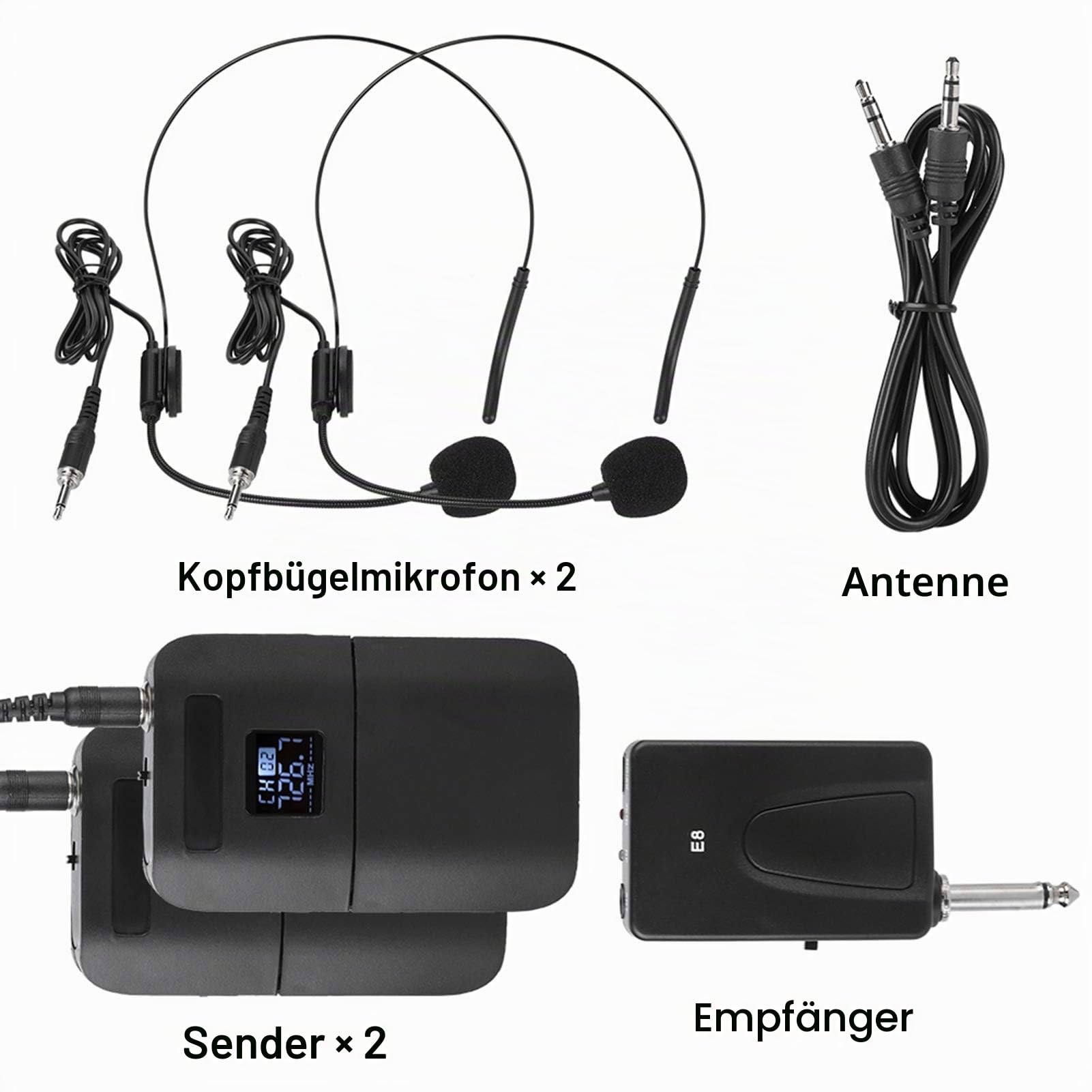 Wireless UHF Headset Mikrofonsystem,1 für 2 Wireless UHF Head Mounted Mikrofon Set mit 1 Empfänger,2 Sendern,2 Sprachverstärker Lautsprechermikrofon,für Meetings,Konferenzen,Bühnen,Familienfeiern