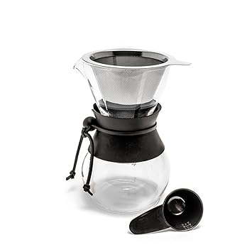 Yama Glass YAMCD4W Heat Sleeve with Reusable Stainless Cone Filter Pour Over Coffee Maker, 20oz