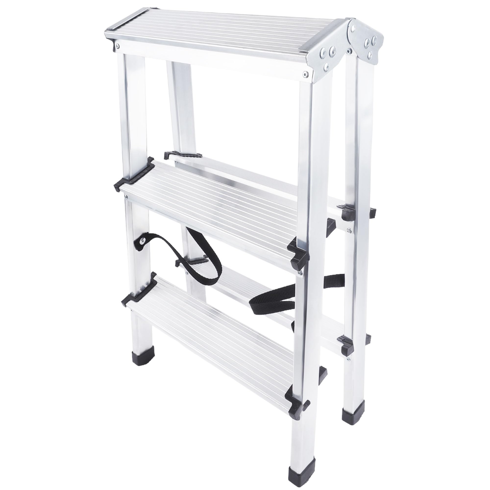 Drabina schodkowa, 3 stopnie aluminiowa, drabina stojąca, drabina wielofunkcyjna, składana, obciążenie do 125 kg, kolor srebrno-czarny