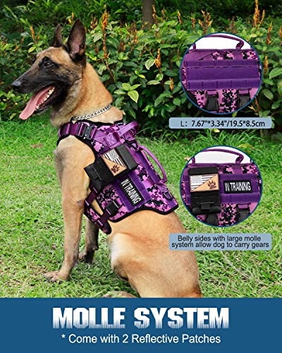 Image of Petnanny Tactical Dog Harness Service Vest for Large Dogs L Purple Camo | Service dog vest with hook loop panel, MOLLE, handle, no pull design for K9 training & daily walks, ideal no pull harness