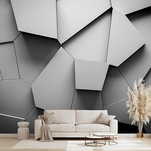Mural de pared de geometría gris para sala de estar, dormitorio, oficina, 137 x 96 pulgadas (no se puede despegar ni pegar)