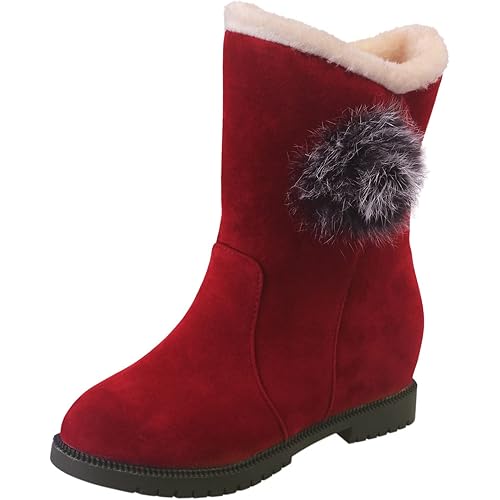 ENVEZ Winter Boots for Women Fashion Solid Color Suede Block Heel Ankle Boots Warm Plush Lined Mid Calf Boots Anti Slip Snow Boots