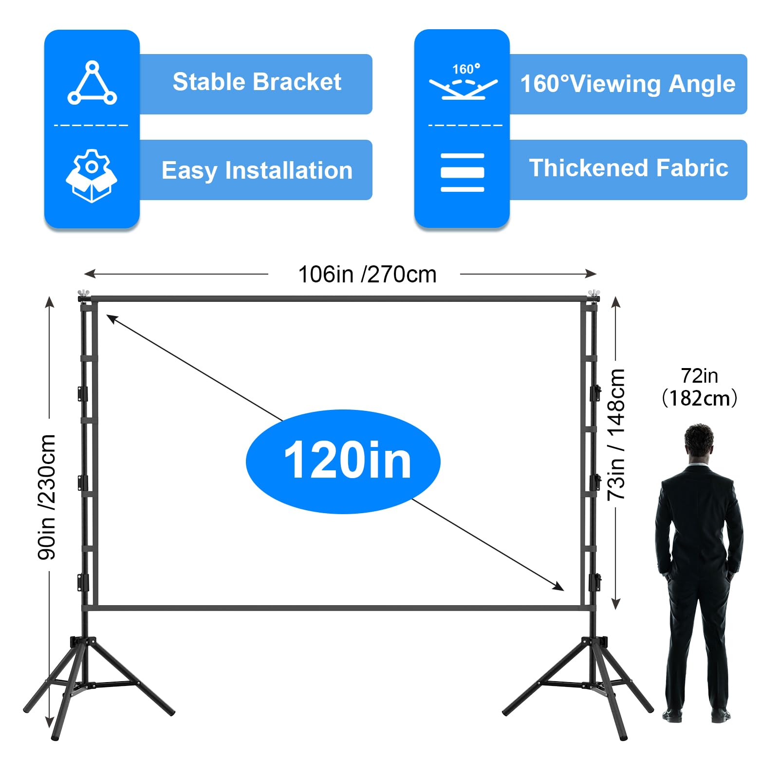 Beamer Leinwand mit Stativ 120 Zoll,DUYIKJ Tragbare Projektor Leinwand Beamer Outdoor Kino,160 Grad 16:9 HD Rear Front Projektion,Ideal für Heimkino, innen/außen Filme (120)