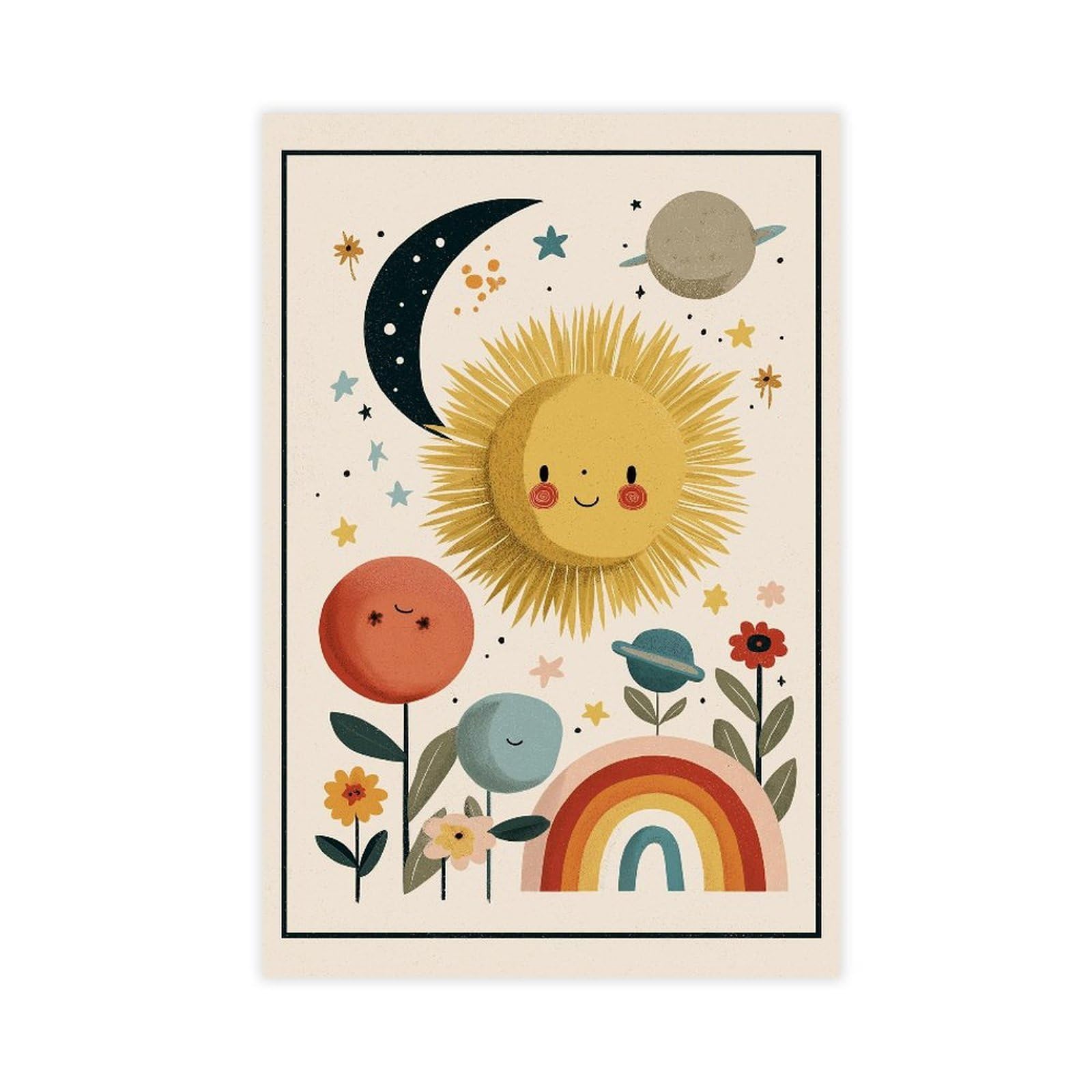 MRYCQ Boho Sun Moon Nursery Poster Canvas Poster for Office Decor Gift
