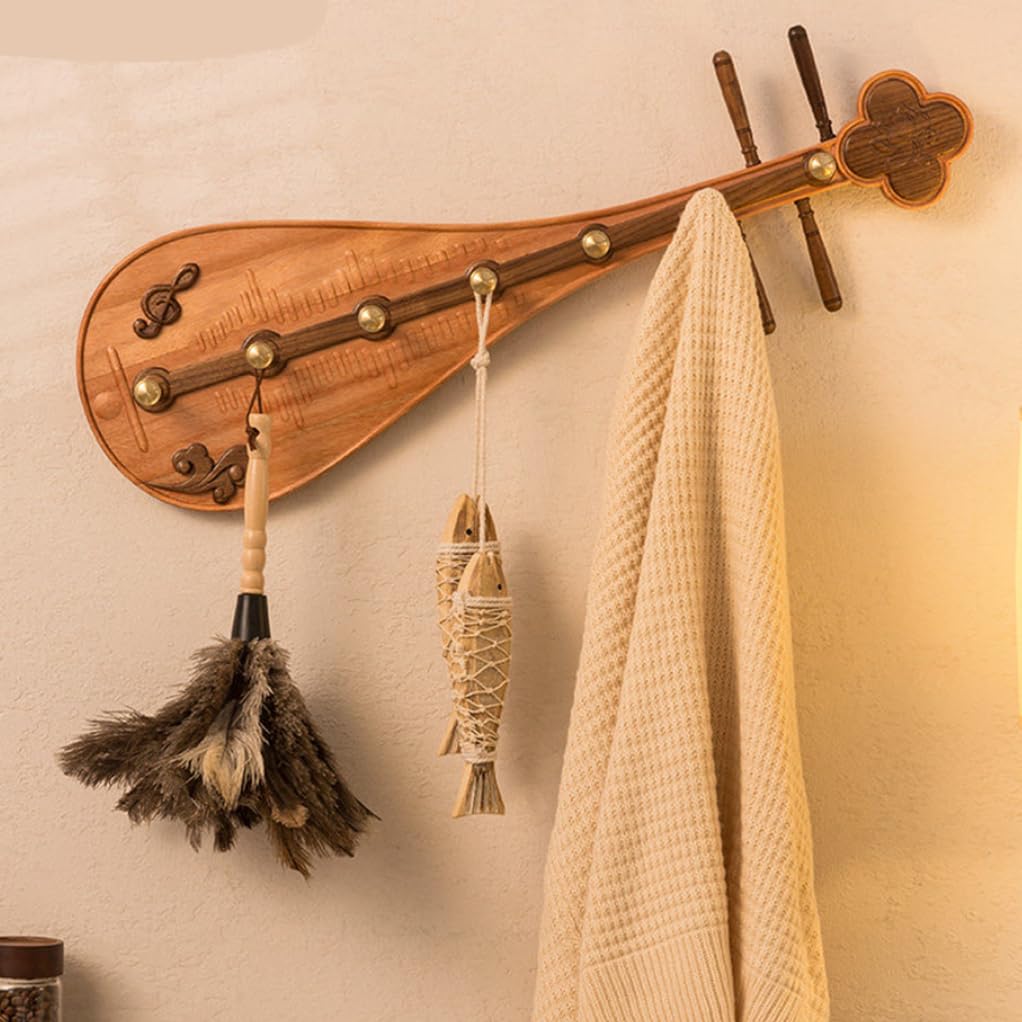 Pipa-Form Holzgarderobe mit Messinghaken zur Wandmontage Dekoration 6hook