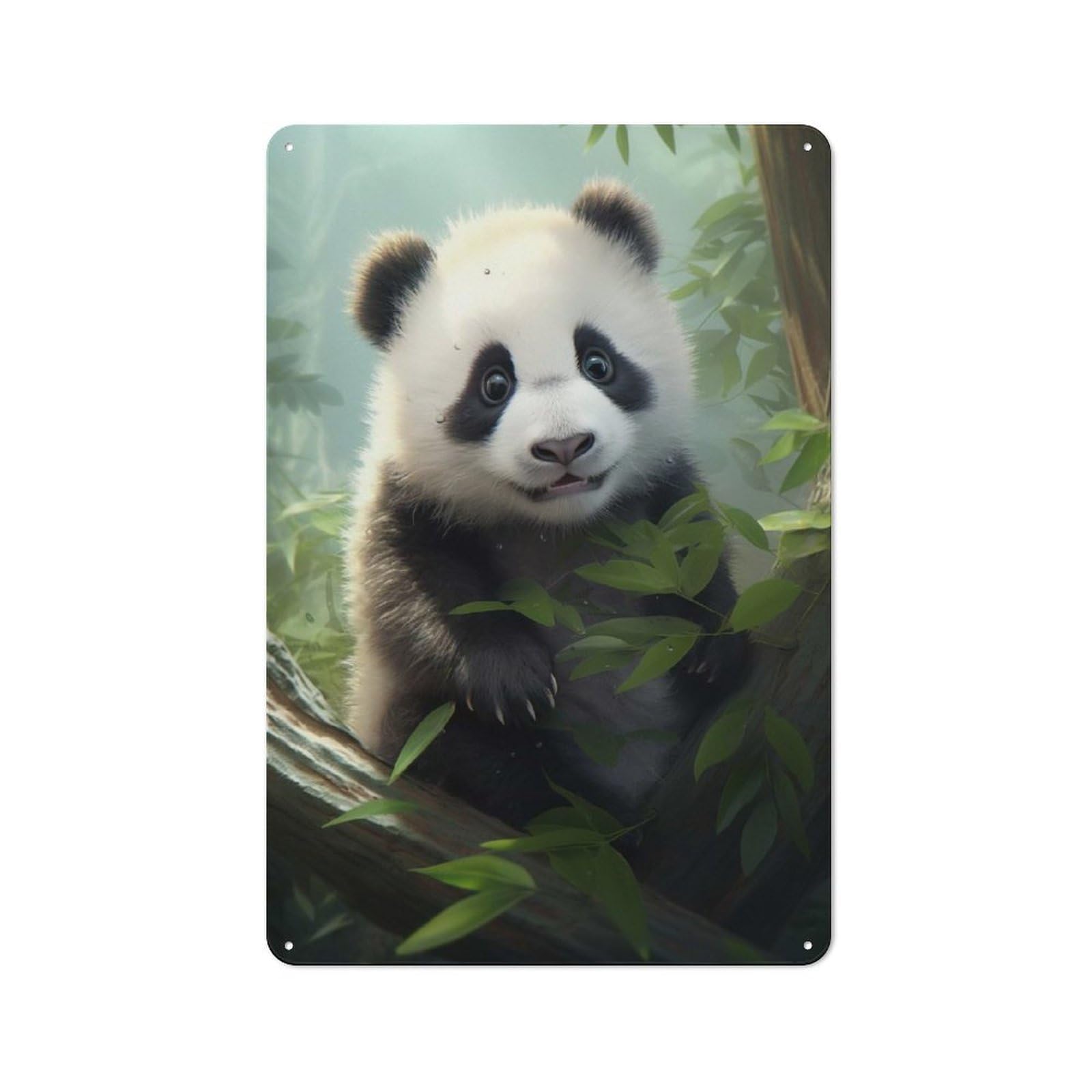 Cute Panda Metal Wall Sign 30x20cm, Clean Industrial Loft Wall Plaque for Workspace, Cafe, Hallway Or Garage