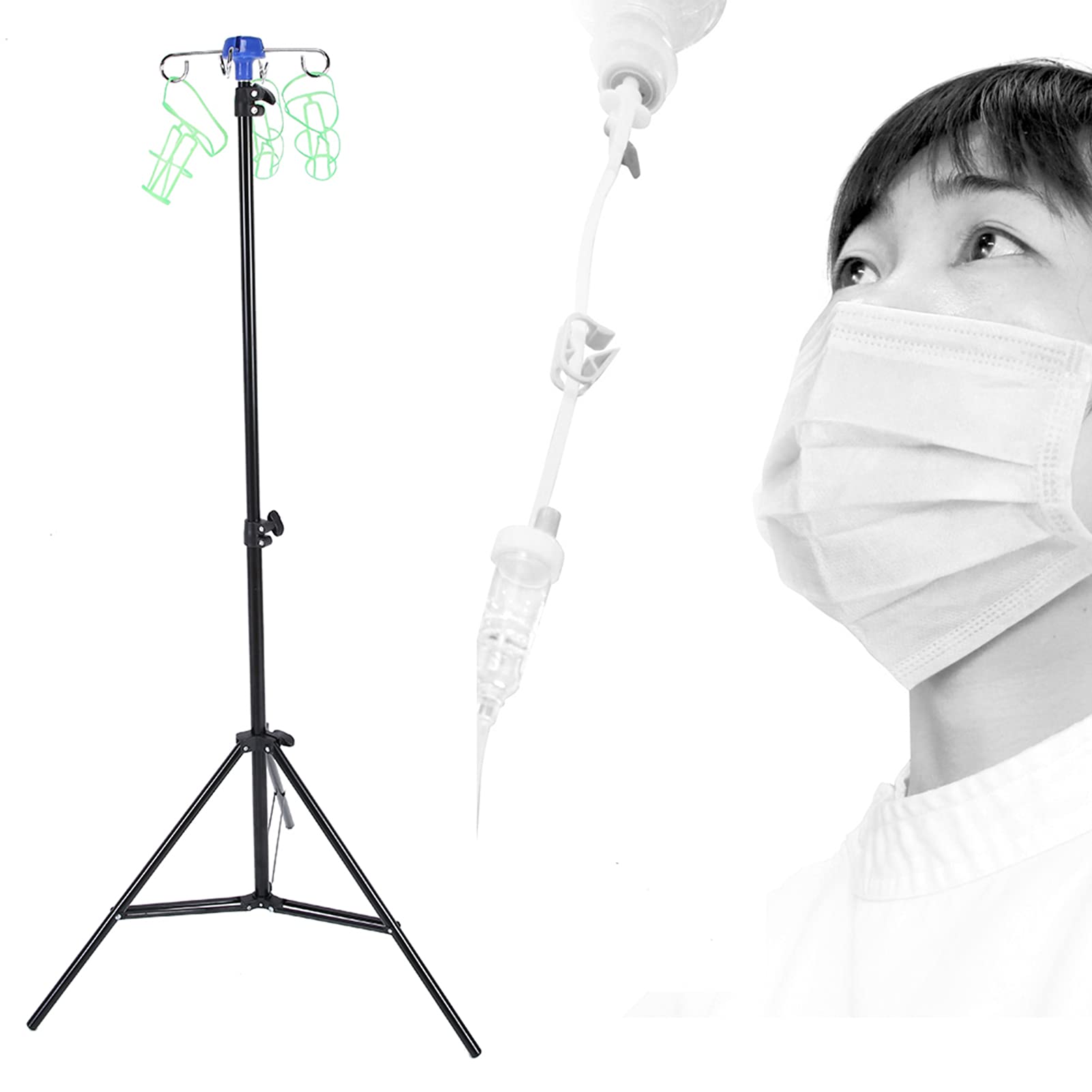 Infusionsständer, 4 Haken Tragbarer IV-Ständer Medizinisches, Haltbares Einziehbarer Infusionsständer, Klappbarer InfusionsstäNder Tropfbeutelständer für Altenpflege Hause, Krankenhäuser und Kliniken