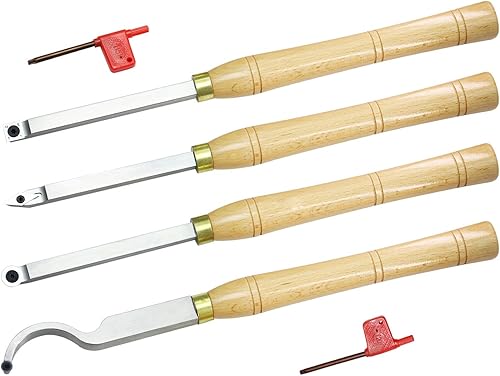 Juego de 4 herramientas de torno de madera con punta de carburo más áspera y hueca con inserciones de carburo correspondientes con puntas, 16