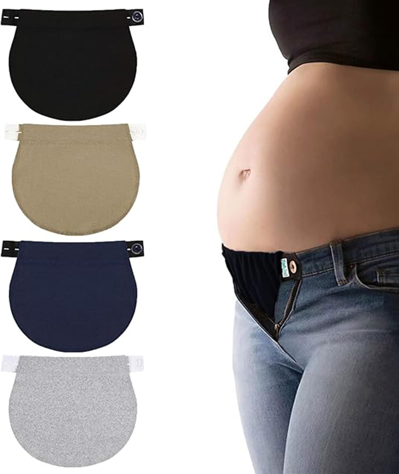 Jeans Extenders for Women Waist, Maternity Jeans for Pregnancy, 4-Pack Adjustable Waist Extenders in Black, Dark Blue, Blue & Light Blue, Comfortable Pregnancy Belt During Pregnancy-image-42