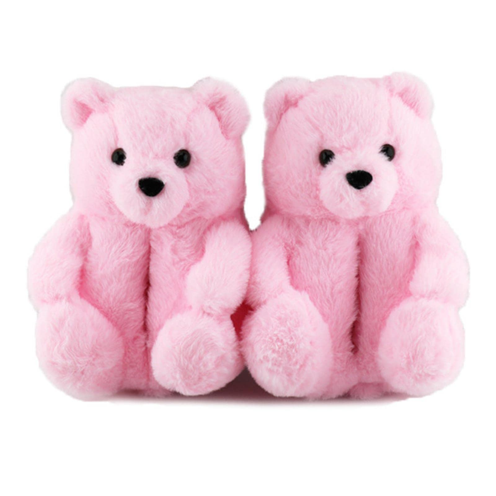 AllForYou Indoor Fluffy Bear Shoes for Women Furry Faux Fur Slides Cute Animal Winter Floor Shoes Female Fun Teddy Bear Plush Slippers