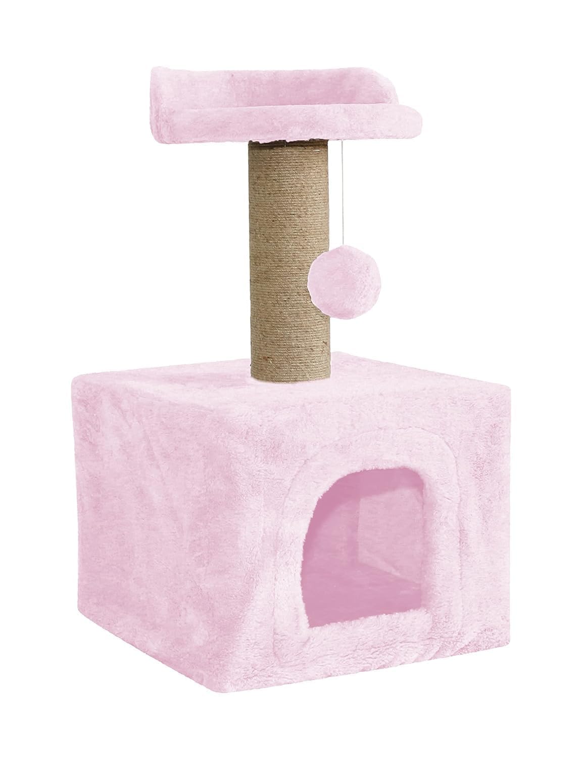 Purrway Soft Fur Condo Activity Cat Tree - Natural Sisal Rope, Scratching Post, Hanging Ball for Cats and Kittens (Height 26 Inch) (Pink - FURR-23) (B0D22V77MM) Amazon Price History, Amazon Price Tracker