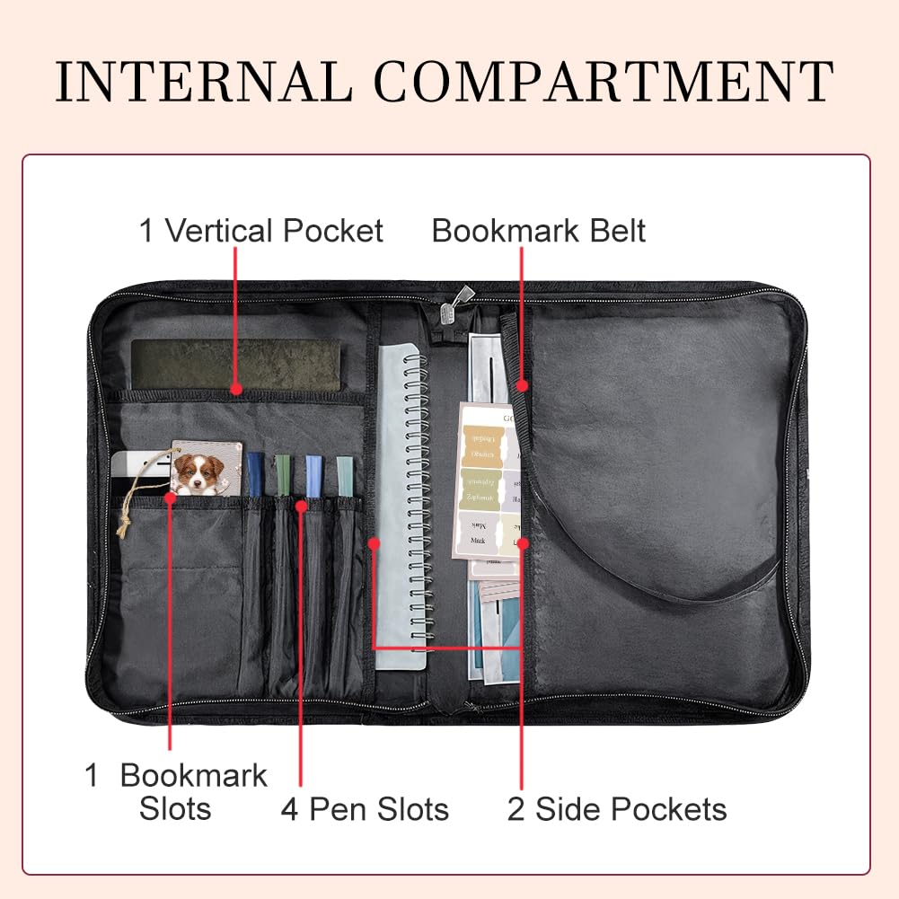 Hobbspring Bible Holder Case for School Office Sheepdogs Bible Protective with Handle Bookmark Cherry Blossoms Bibles Cover with Zipper and Label Stickers for Students Adults Brown PU Leather Bag - Image 3