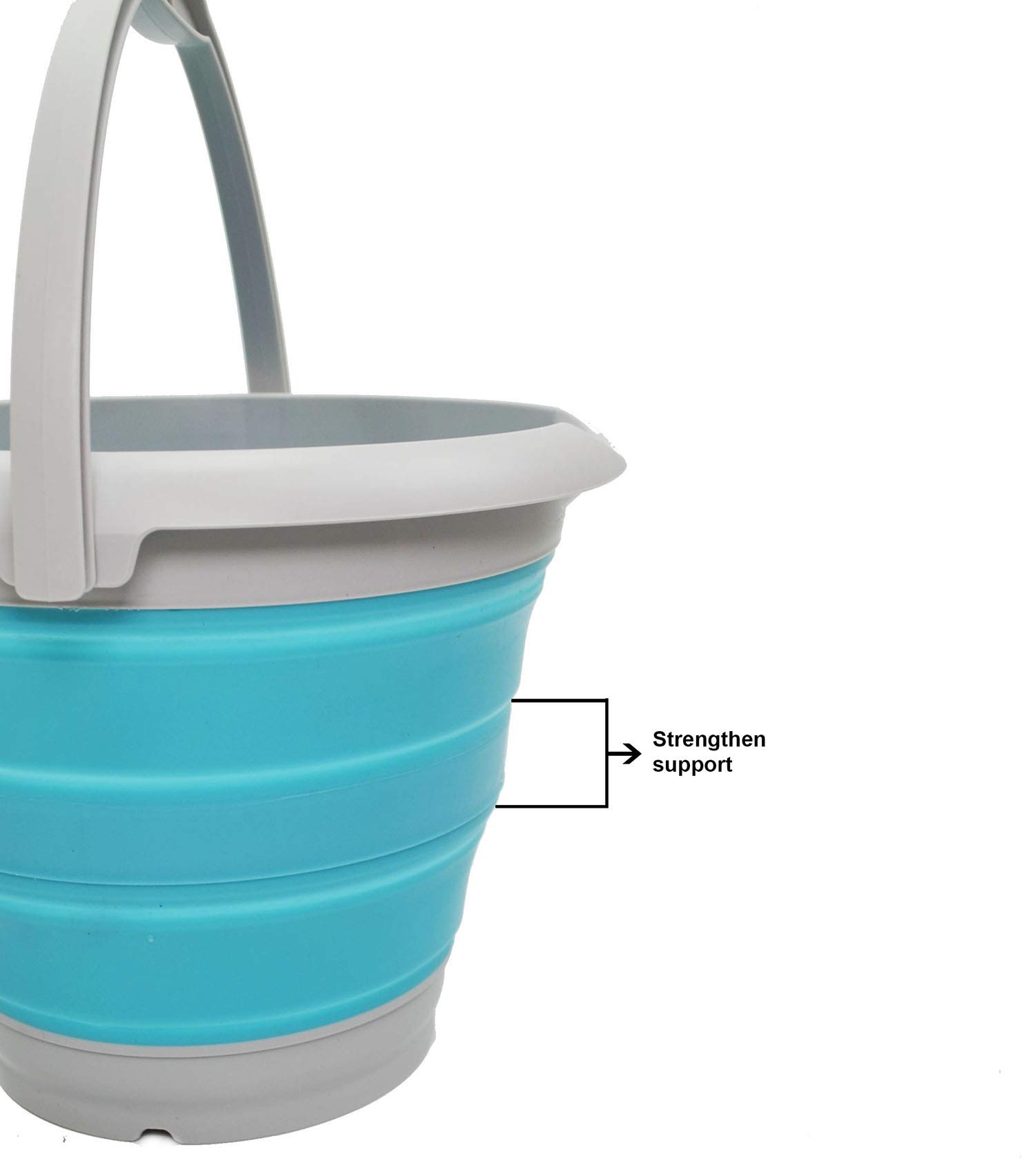 SAMMART Seau en plastique pliable de 5 l - Baignoire ronde pliable - Seau à eau de pêche portable - Pot d'eau d'extérieur peu encombrant (rond de 5 L, gris/bleu vif)