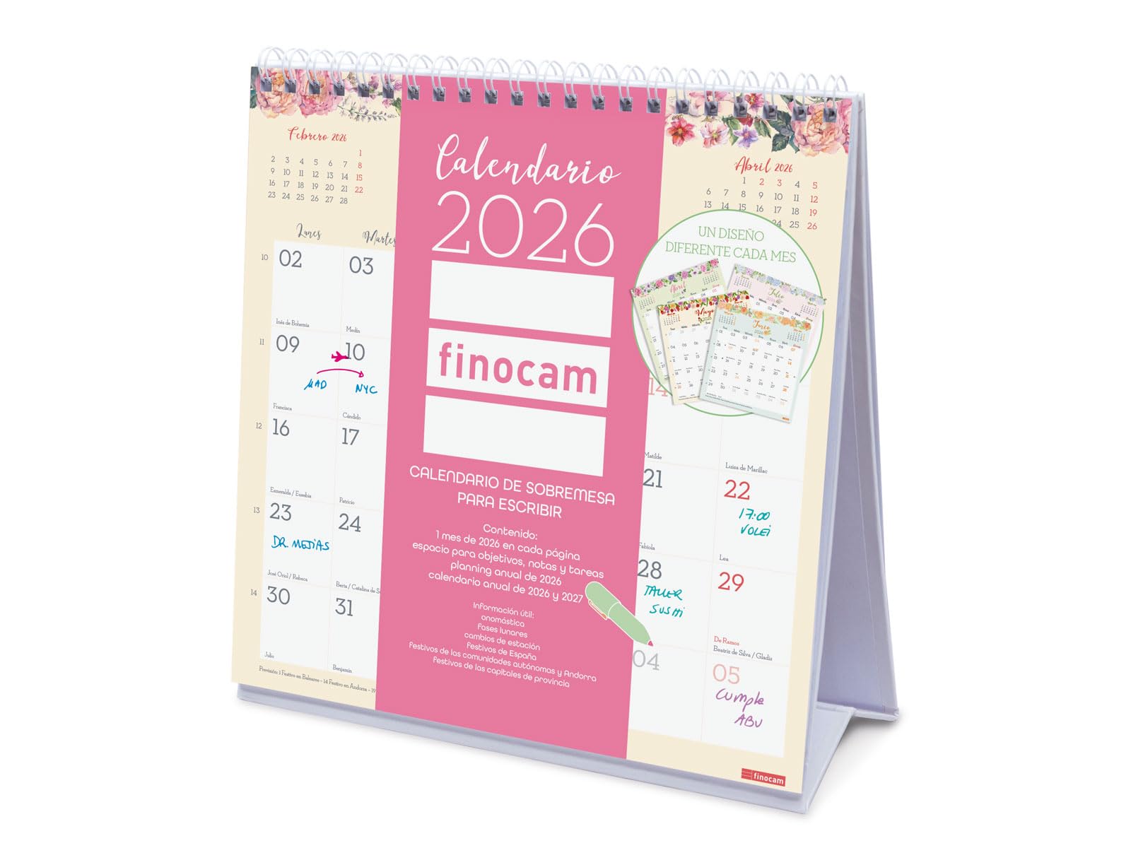 Finocam - Desktop Calendar to Write 2026 Month View January - December 2026 (12 Months) | Calendar 2026 to Note | Monthly Planner Design