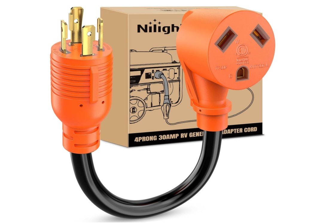 Image of Nilight RV Generator Adapter Cord 30 Amp to 30Amp 4 Prong Pure Copper Heavy Duty Twist Lock Male Plug 10 Gauge Wire L14-30P to TT-30R 30M /30F for RVs Camper Caravan Van Trailer