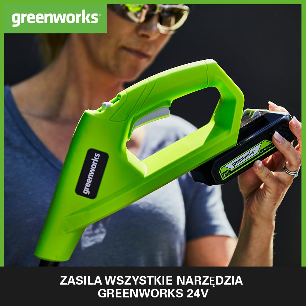 Greenworks Akumulator 24V 2Ah - Akumulator Litowo-Jonowy Greenworks 24V o Pojemności 2Ah, Lekki Design z 3-Stopniową Kontrolą Poziomu Naładowania LED, G24B2