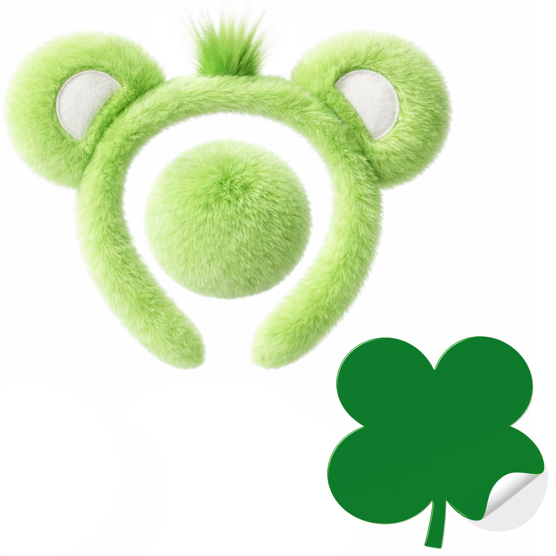 HONHHUO Carnival Bear Costume Set for Women & Girls - Bear Ears Headband with Green Tail & Clover Sticker Animal Fancy Dress for Fancy Dress, Halloween & Theme Party