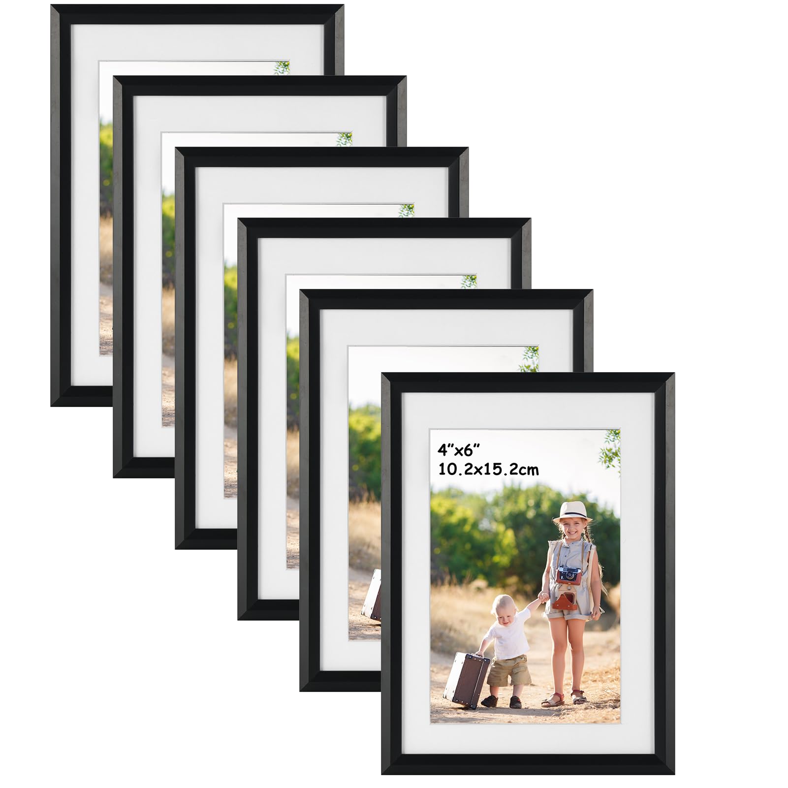 Ditwis Black 6x4 Photo Frame with Mat - Set of 6, 7x5 Picture Frames without Mat, Suitable for Bedrooms, Living Rooms - Wall and Table Display