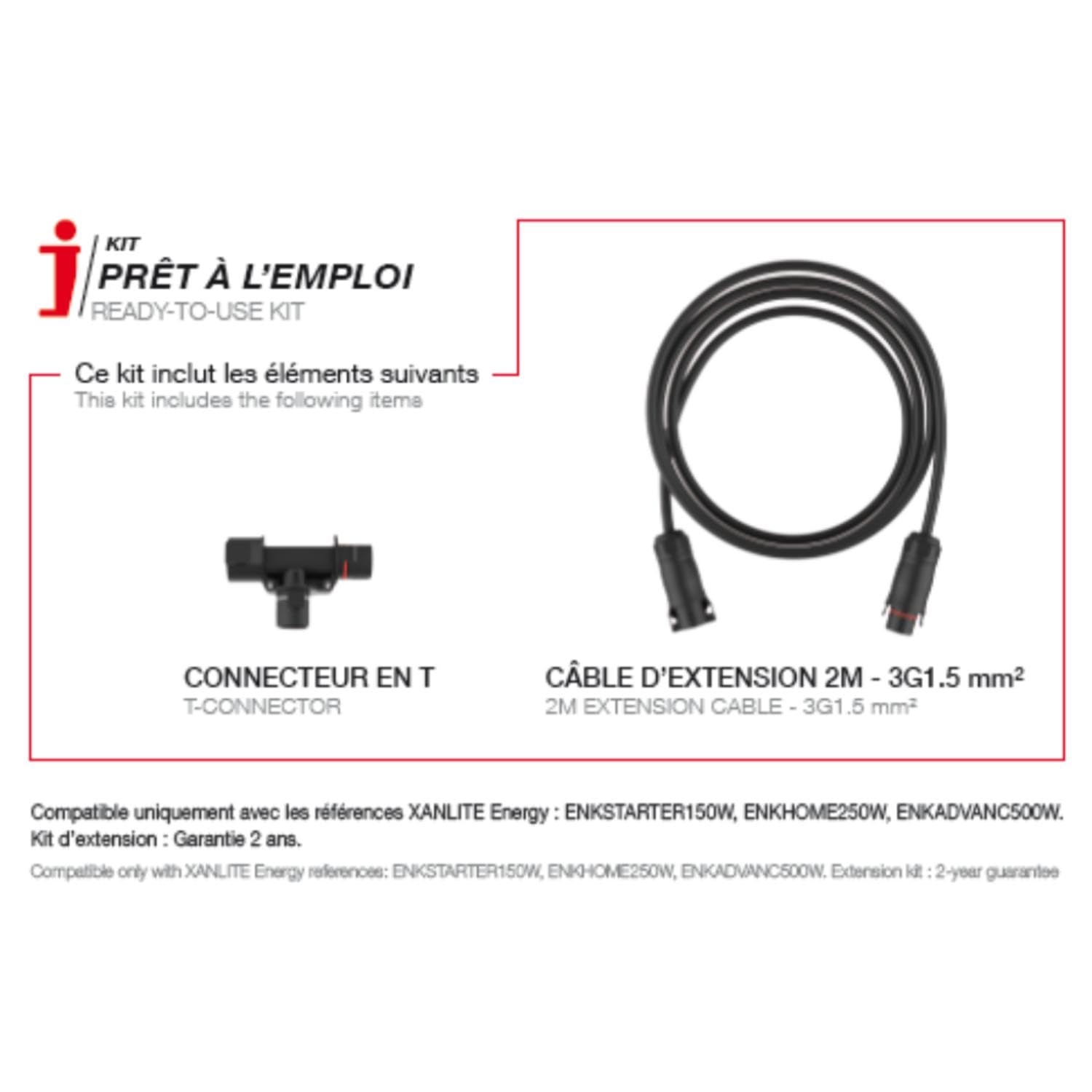 Xanlite - Kit d'Extension pour Kits Solaires - IP67 - Câble 2 m - Compatible Systèmes Photovoltaïques - Usage Extérieur - Étanchéité Supérieure - Connecteurs Inclus