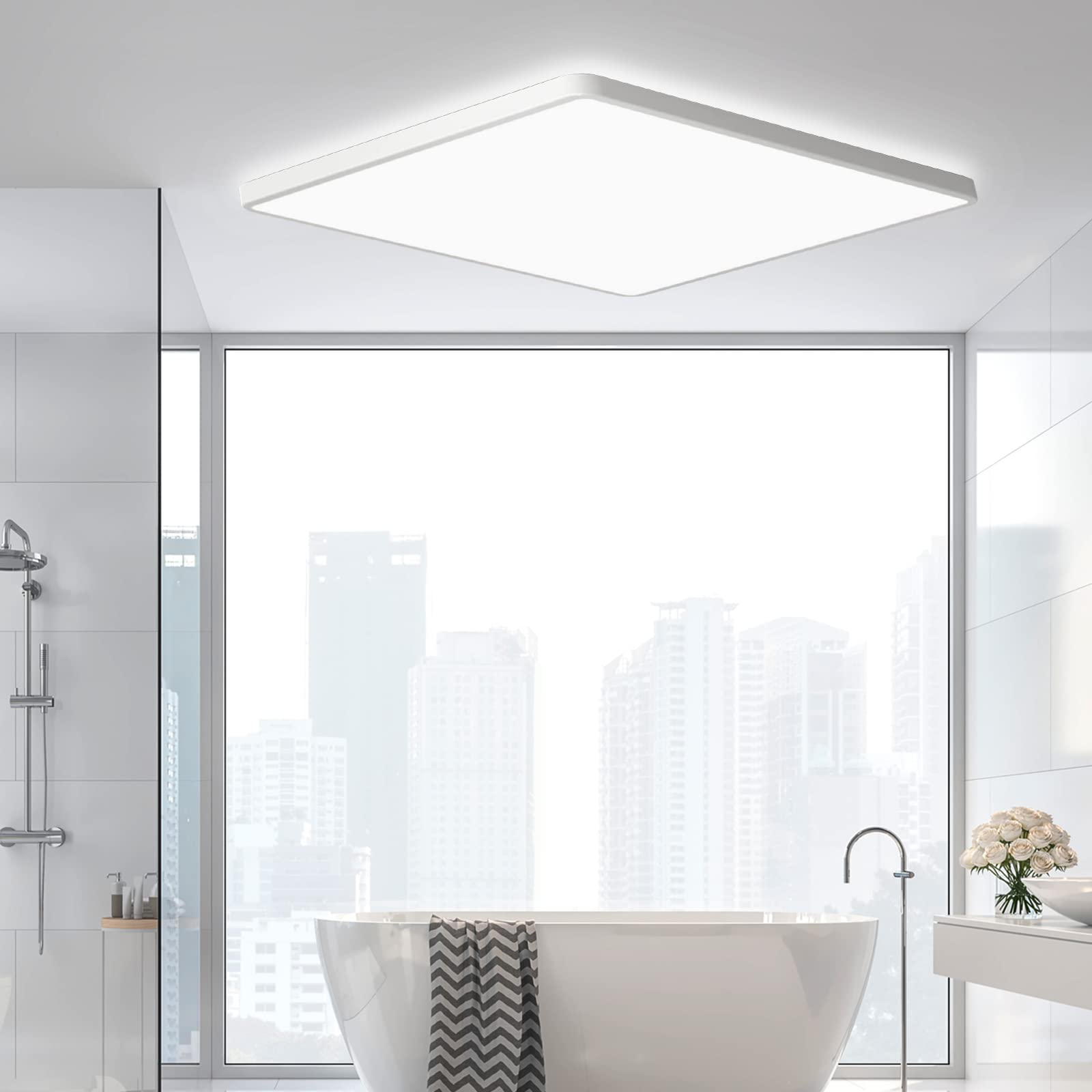 MLOQI Plafon LED Techo Cuadrada Lámpara de Techo Moderna 5000K Ø40CM 42W Luz de Techo Lamparas de Dormitorio de Techo Salon, Cocina, Baño, Pasillo (Borde Blanco)