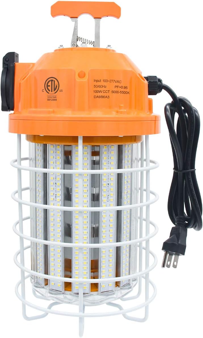 NS 100W LED Temporary Work Light,15500 Lumen Daylight White 5000K, IP64 Dust & Waterproof,Stainless Steel Cover for High Bay Construction Jobsite Workshop