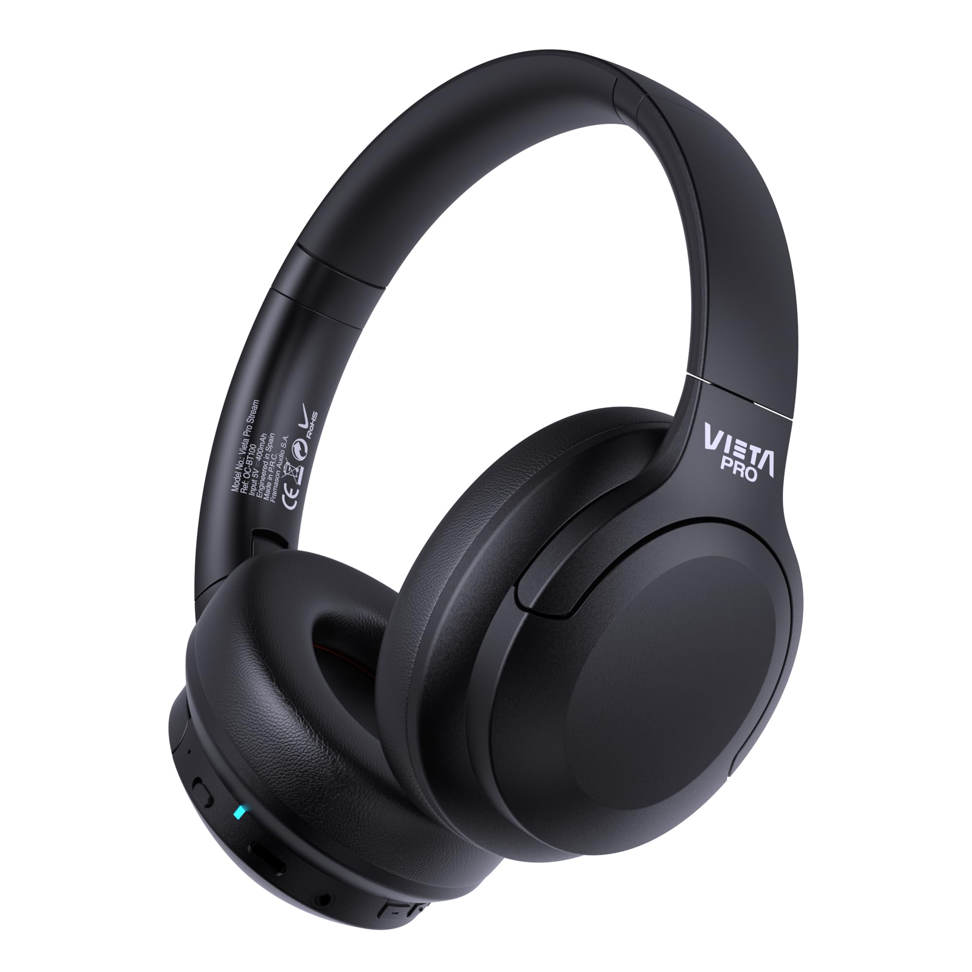 Vieta Pro - Cascos inalambricos Bluetooth Diadema con Dual Pairing. Sonido Estéreo y 50 Horas de Reproducción, Modo Gaming con micrófono para PC/Teléfono, USB Tipo C y Plegables. Auriculares Stream