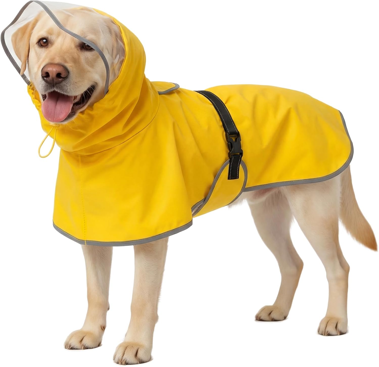 BRKURLEG Dog Raincoat, Waterproof Rain Jacket with Clear Hood for Small Medium and Large Dogs, Adjustable Reflective Pet Rain Coat Poncho with Leash Hole, Yellow XXXL