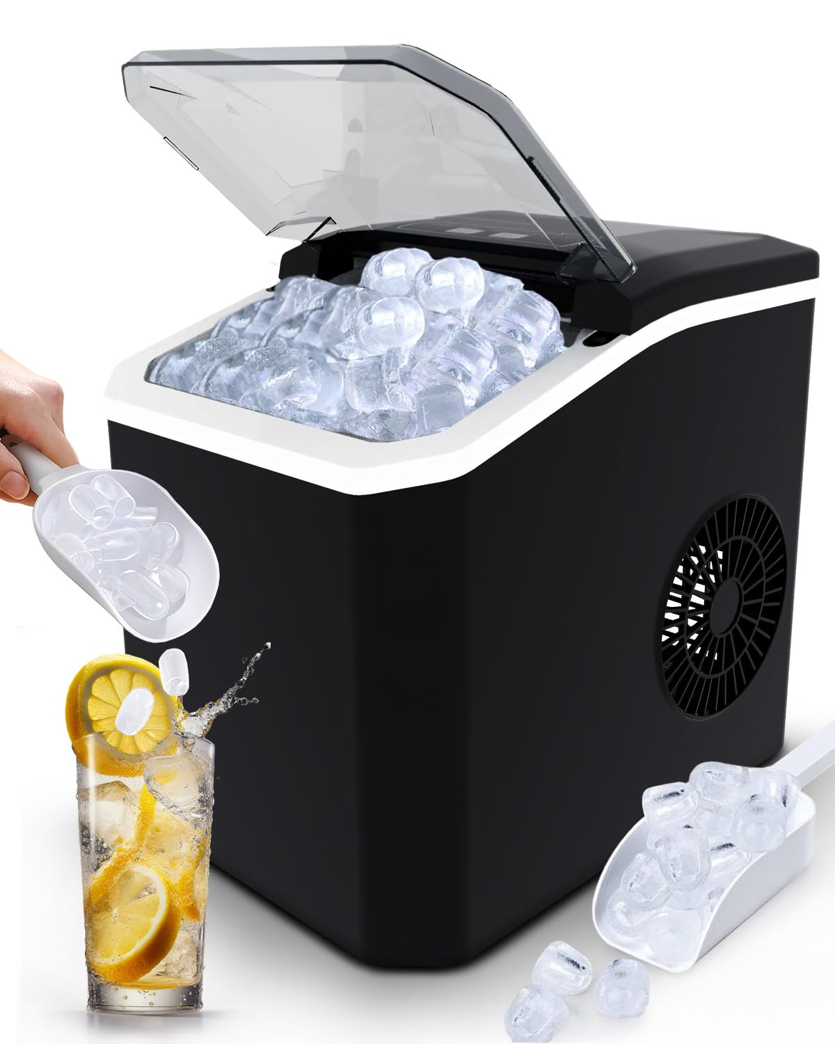 Ice Maker Machine Countertop, 9 Cubes in 6 Mins Ice Cube Maker, 15KG in 24H Ice Machine for Home, 5 Bullet Sizes, 2L, Ice Scoop & Basket, Self-Cleaning, Portable for Bar, Office, Father Day Gifts