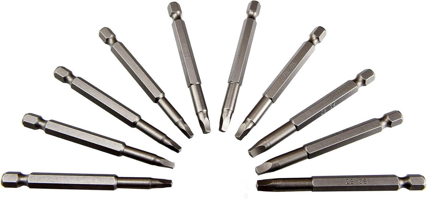 MaxTool 10PCs 3-In Overall Length Screwdriver Power Bits Square SQ1 SQ2 SQ3 Assorted Tip/Point/Head 1/4" Hex Driver 6150 Alloy Steel; SQsx3P10-6150