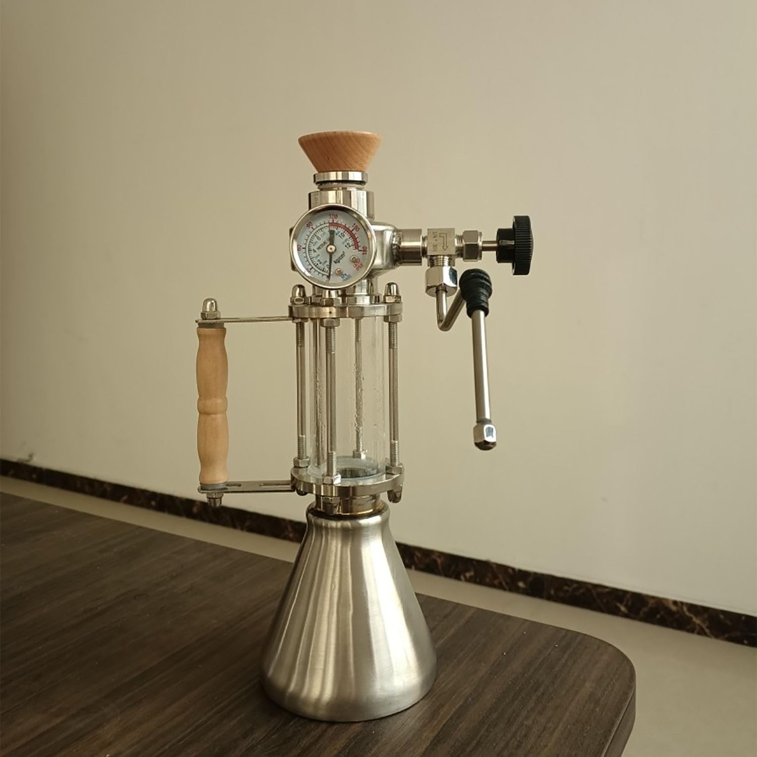 Maszyna do spieniania pary do mleka, zbiornik na wodę 350 ml, odłączana do otwartego płomienia i ogrzewania indukcyjnego, do użytku na zewnątrz, z okienkiem