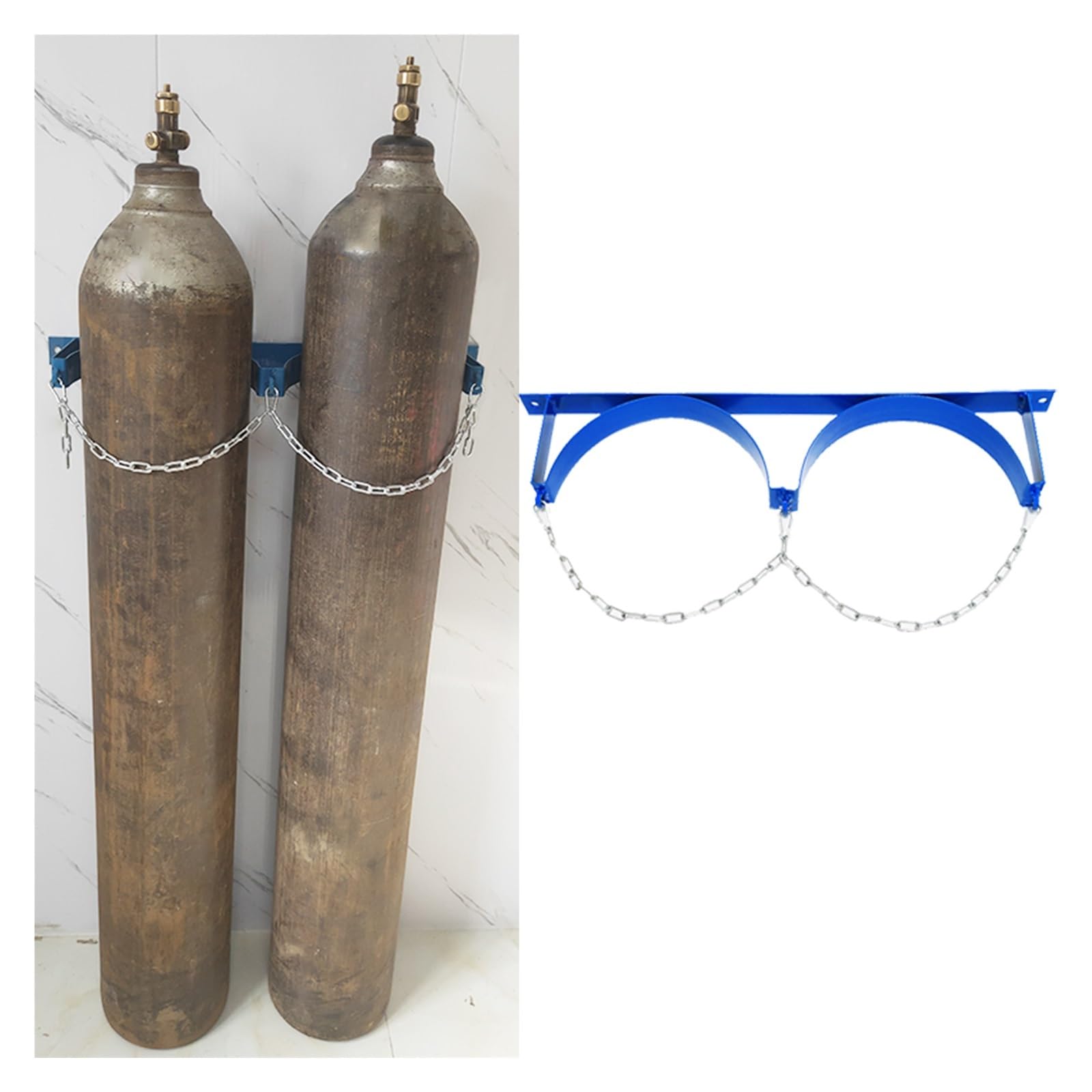 GHHVFEC Oxygen cylinder rack,Oxygen Cylinder Wall Bracket for Laboratories & Hospitals, Adjustable Gas Cylinder Holder Set (5 pcs, Holds 2 Bottles up to 25.6" Length) with Secure Chain for