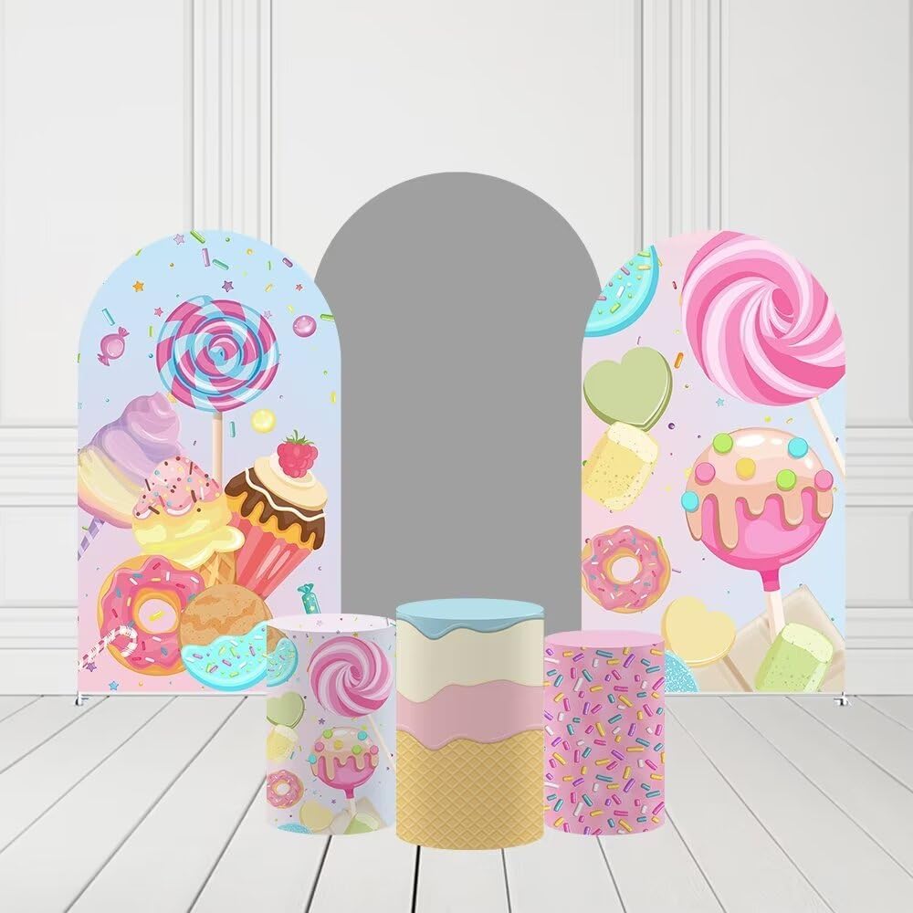 Arch Backdrop Covers for Sweet Candy Donuts Birthday Party Decorations 3x6ft Arched Stand Stretchy Fabric Cover Kids Baby Shower Festa Parties Favors 90x180cm(W35''H72'') candy2178