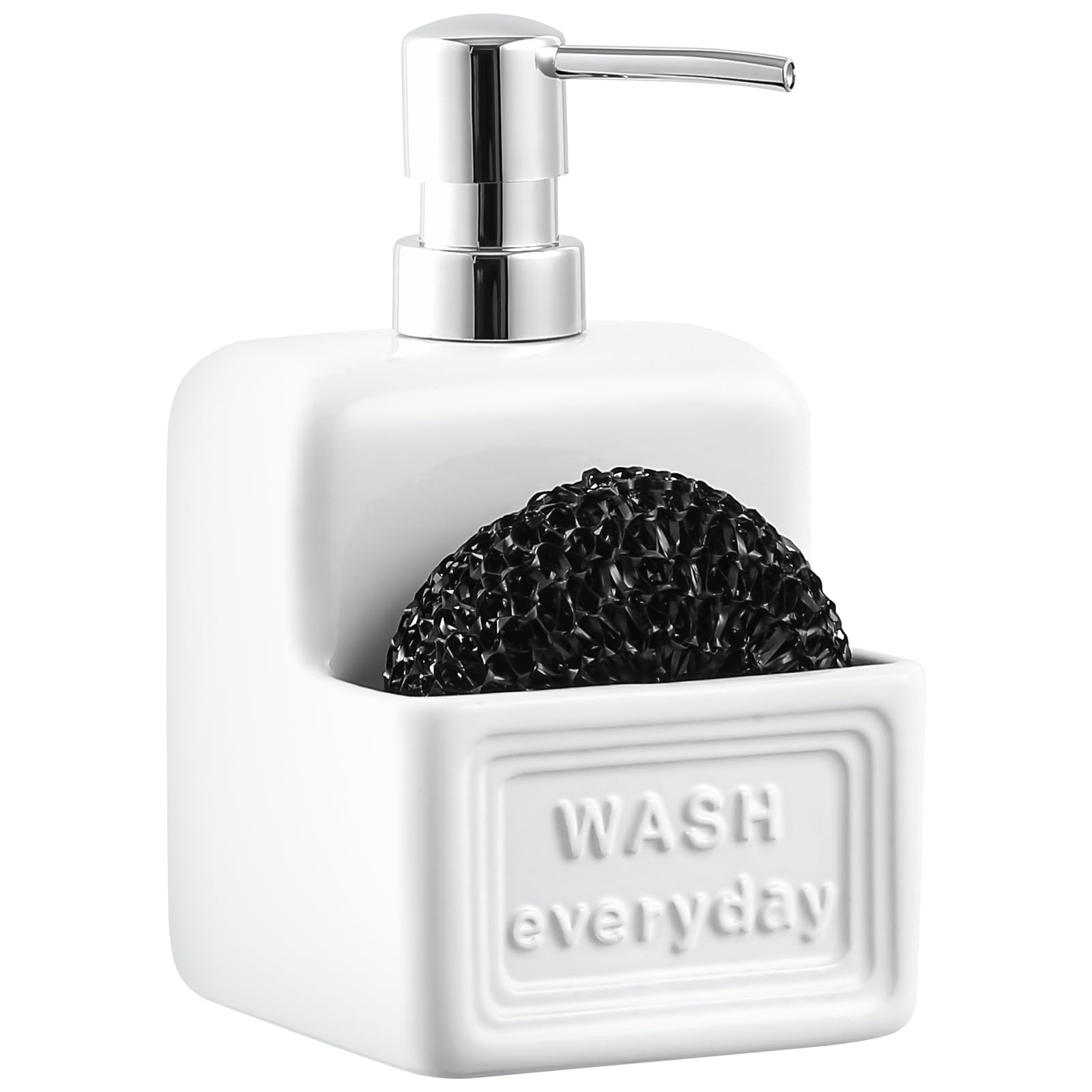 Soap Dispenser with Sponge Holder Ceramic Hand and Dish Soap Dispenser