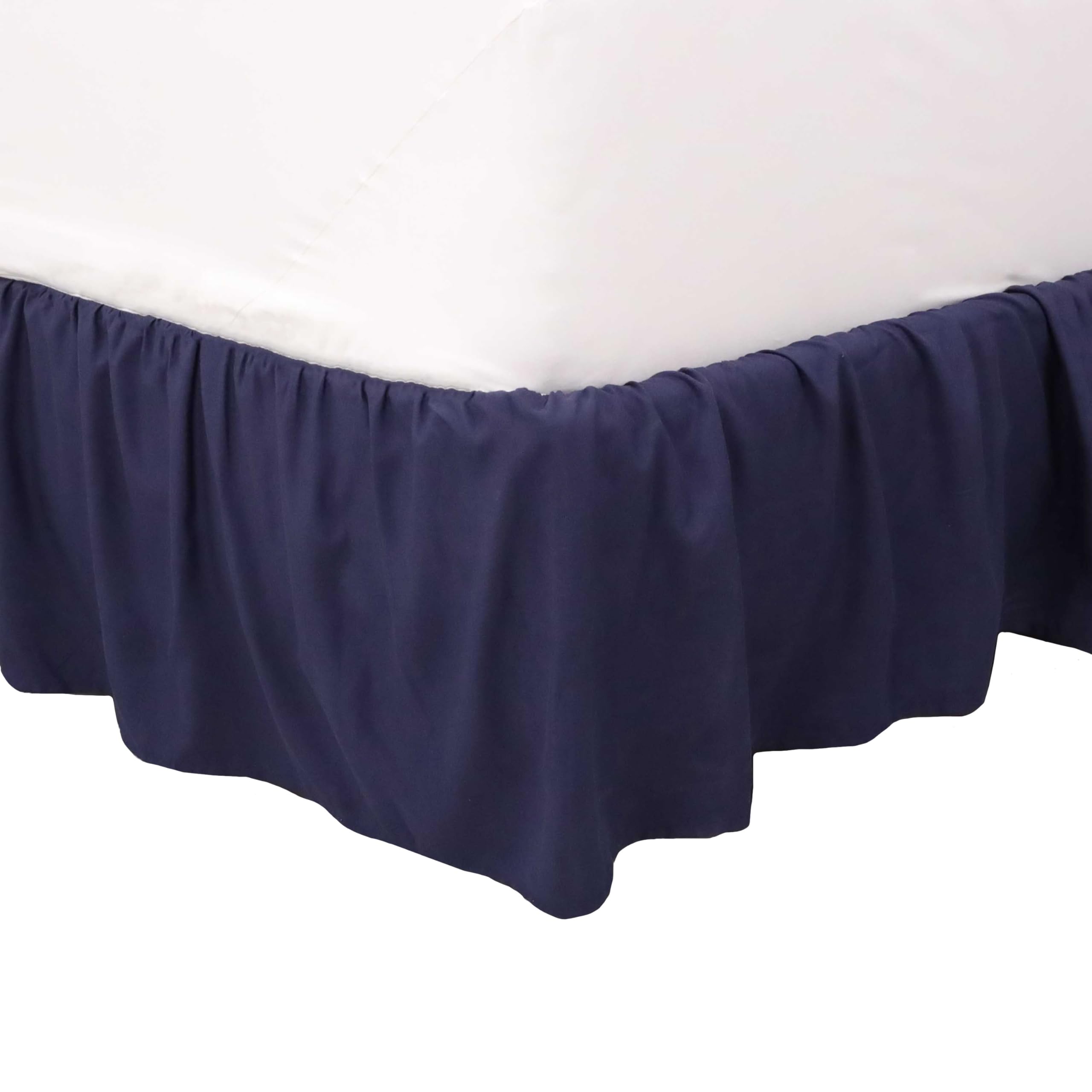 King Ruffle Bed Skirt | Easy Fit Bed Skirts | Microfiber Bed Skirt | 15 Inch Drop | Hotel Quality Bedskirt | Navy