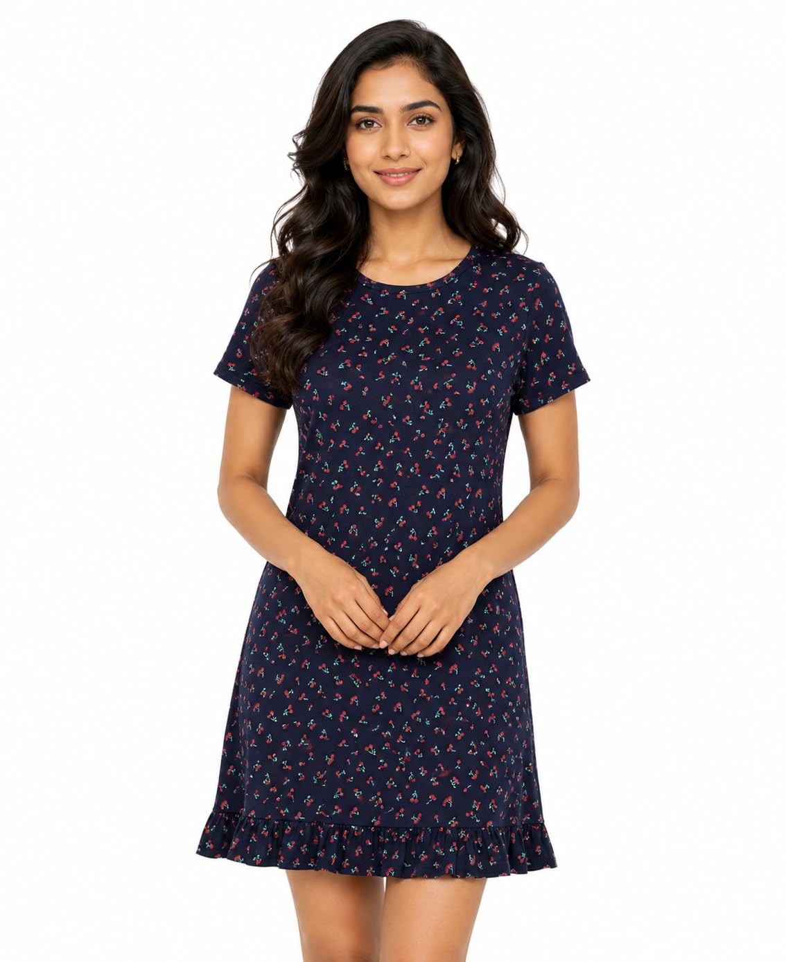 real basics Women's Cotton Printed Above Knee Night Dress and Nighties-picture-52