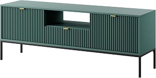 Mueble TV NANAIMO - Verde - Tiradores Dorados - Ancho 154 cm, Alto 56 cm, Profundidad 39 cm