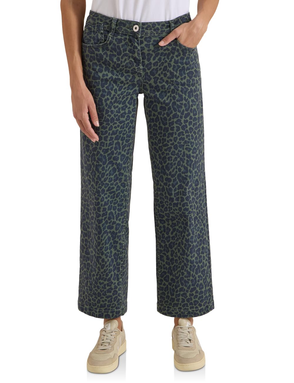 Cecil Women's High Waist Wide Leg Jeans with Leo Pattern 3819012, Dried Olive Green, 27W x 30L