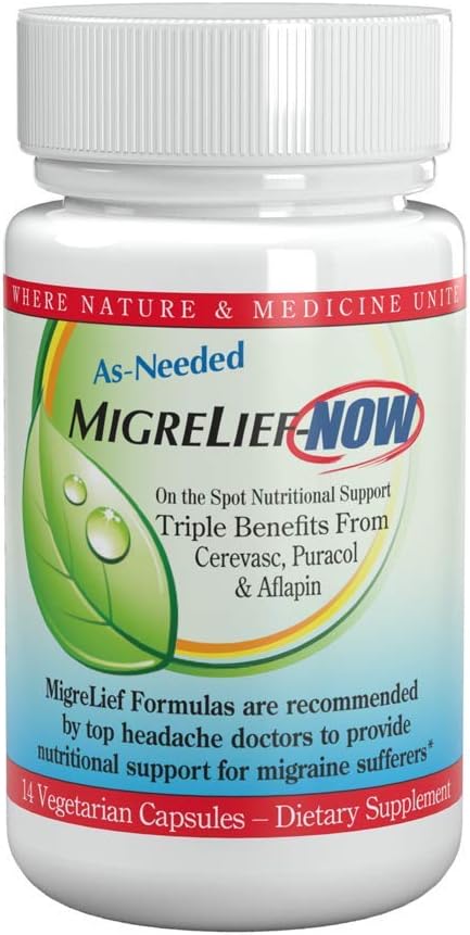 MigreLief-Now - Fast Acting Formula, As Needed Nutritional Support for Migraine and Headache Sufferers - Travel Size - 14 Vegetarian Capsules