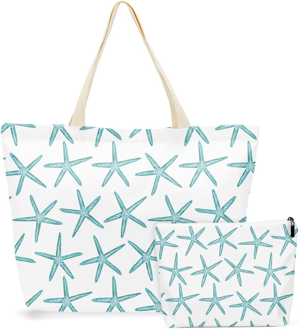 2 Pcs Tote Bag Makeup Bags Waterproof Beach Bag, for Beaches Pools Travel and Camping, for Women Best Friend Sister