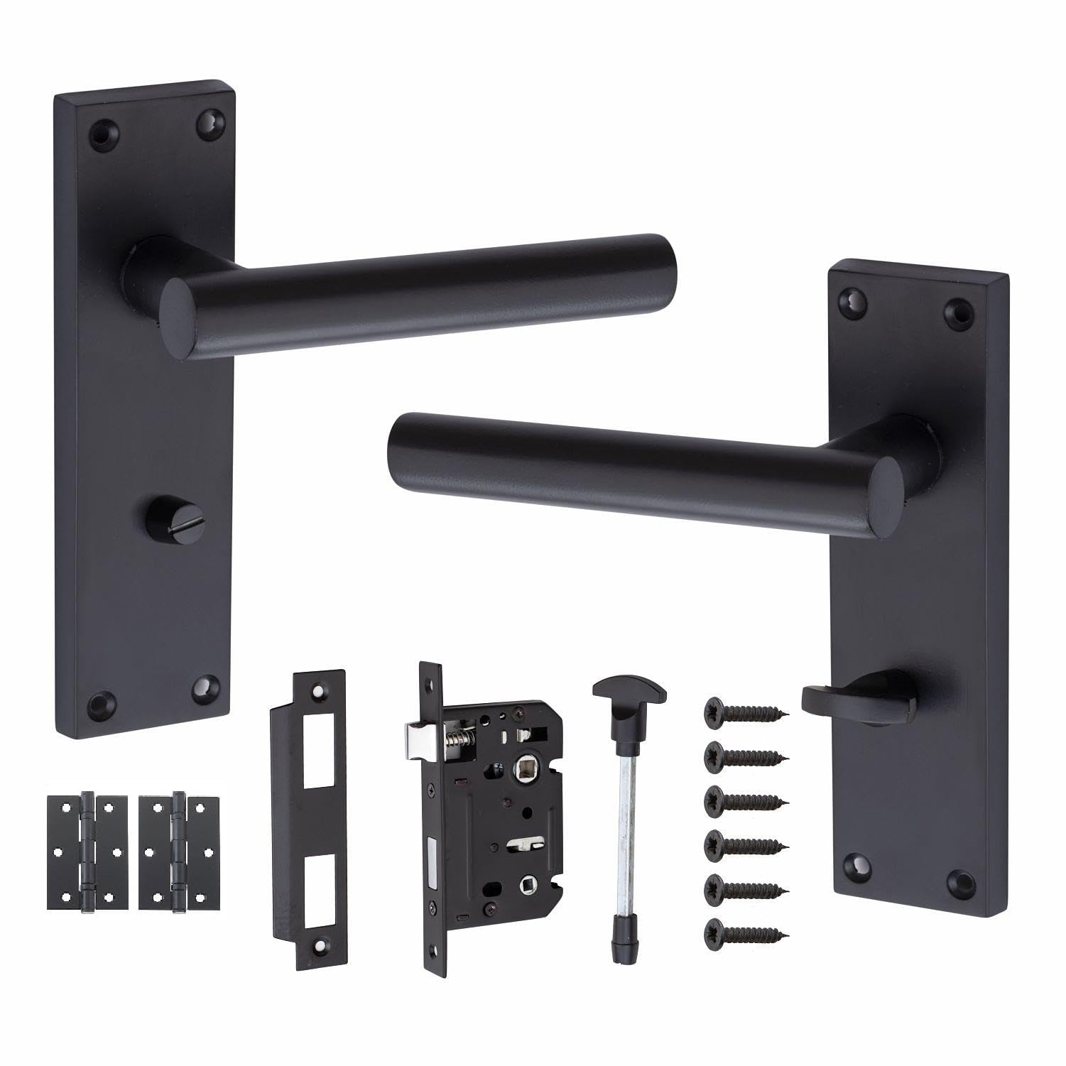 Golden Grace 1 Pair Victorian T-Bar Straight Door Handles Matt Black Finish For Bathroom Toilet from B&Q