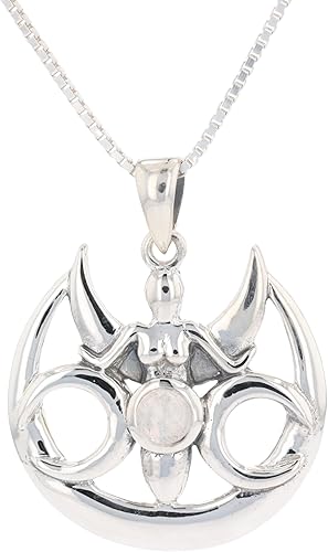 Jewelry Trends Colgante de plata de ley con dije de diosa de la luna con piedra lunar en cadena de caja de 18 pulgadas, Metal, Piedra de luna